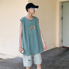 ！港风2023夏季无袖背心男加肥加大码宽松短袖T恤男BX202-P20，男装背心/马甲，电商B371