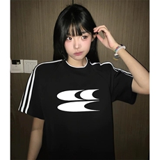 抖音得物高品质二开240克宽松纯棉美式潮牌三条杠织带短袖T恤，男装T恤，电商A486-1