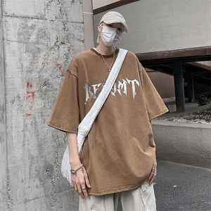 B239-1180-P38 字母印花 美式复古水洗做旧 高克重 短袖T恤 美式图片