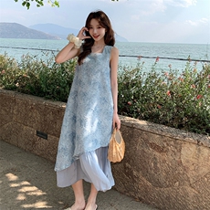 夏日绝美海边度假连衣裙女2025新款独特漂亮超好看提花无袖背心裙，女装连衣裙，浙宝276（原081）