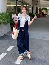 蕾丝牛仔马甲套装女夏2025新款气质休闲超火减龄漂亮洋气套装裙，女装套装/套裙，慧尚2-185