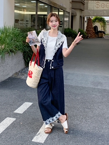 蕾丝牛仔马甲套装女夏2025新款气质休闲超火减龄漂亮洋气套装裙图片