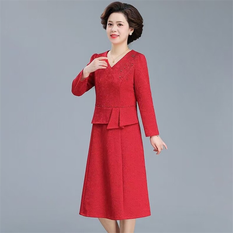 2025新款精品婚礼连衣裙庆结婚喜庆喜婆婆高端气质款A字裙子,女装大码女装,娇莉