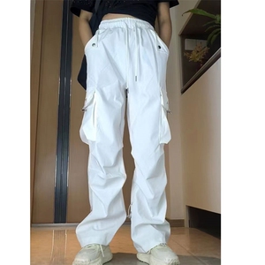 抖音直播春夏款男女工装裤大口袋中性风抽绳束脚长裤A07 P45图片