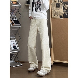 B221美式ins宽松直筒格子休闲白色牛仔裤LK25579-特P45控78,夏季男生灰色t恤搭配图片图片