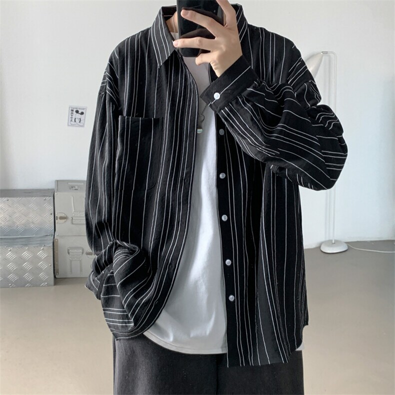春夏条纹长袖衬衫男潮流帅气衬D325CY13TP30,男装衬衫,电商D325