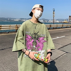 复古水洗做旧美式创意印花半袖高街重磅短袖T恤XZ514-2-1303-P38，男装T恤，星座514-2(原B239)