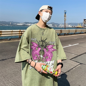 复古水洗做旧 美式创意印花半袖高街重磅短袖T恤XZ514-2-1303-P38图片
