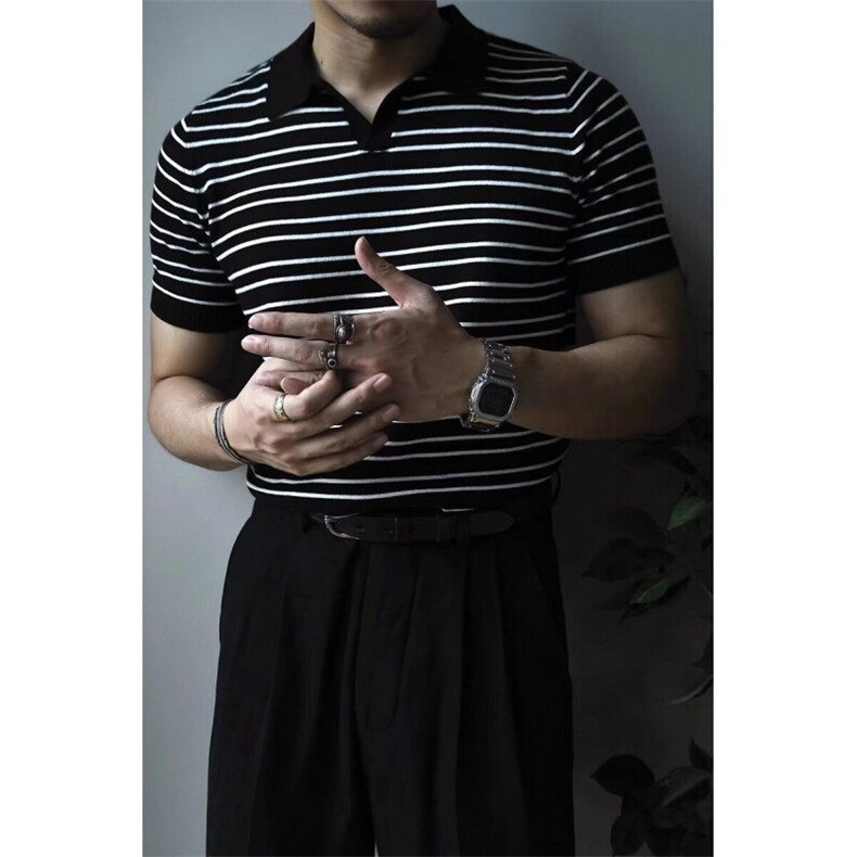 CP1175-P39夏季新款V领冰感针织polo衫男短袖潮流时尚翻领T恤男,男装T恤,电商B323A