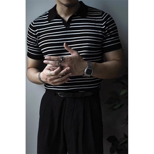 CP1175-P39 夏季新款V领冰感针织polo衫男短袖潮流时尚翻领T恤男图片