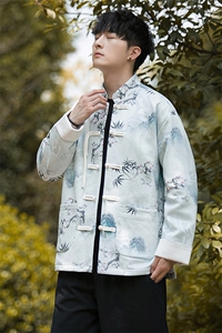 外景新中式风水墨竹子数码印花盘扣立领复古唐装外套   JK97图片
