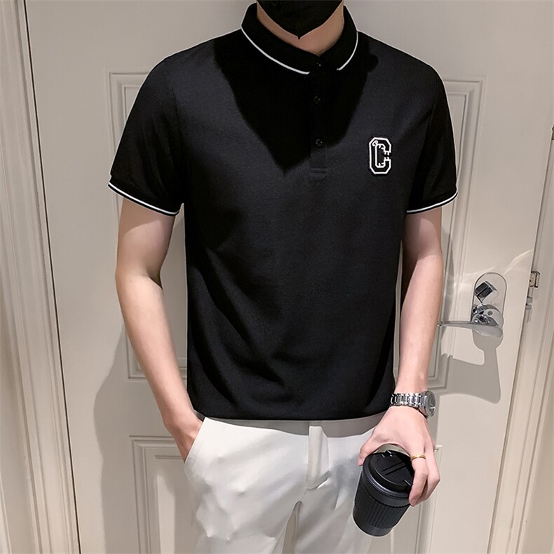 白色2023社会小伙修身绣花短袖polo衫男士短袖T恤PL513-P48控价68,男装Polo衫,电商A108