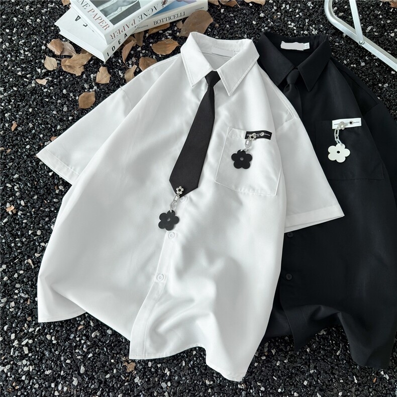 学院风领带白色衬衫新款女士短袖jk衬衣夏季1008-C788-p43送挂饰，男装T恤，星座1008-1