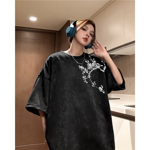 得物抖音直播高品质麂皮绒风印花宽松短袖djp295-特批23控39图片