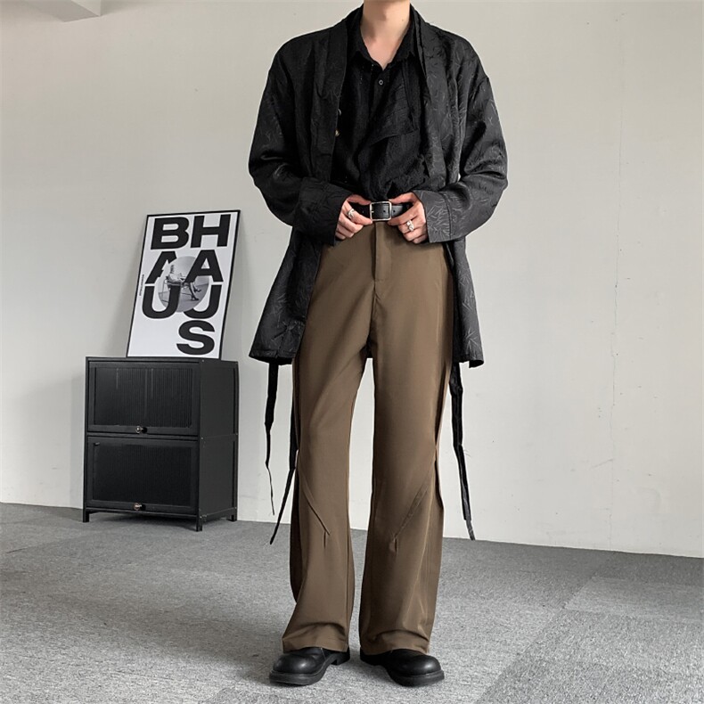 春秋日系复古垂感西裤山本风堆叠小众特殊设计感喇叭裤拖地裤,男装西裤,星座909