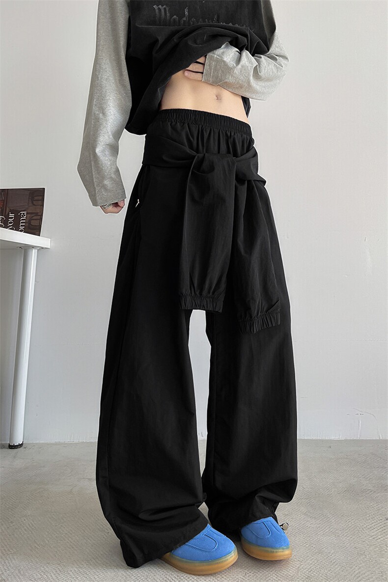 8XL-M休闲裤男美式高街纯色绑带宽松跳舞直筒裤潮K9127P68控98,男装休闲裤,电商D206-1