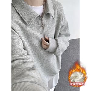 冬季银狐绒450g高克重金属装饰拉链卫衣男W5420J加绒-特P42控79图片