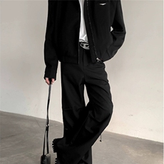 美式复古休闲做旧棕色机车皮衣外套男小众设计感短款垫肩立领夹克，男装皮衣，星座506A