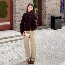 冬装新款驼马绒皮毛一体外套-195-k298，女装皮草，2D075