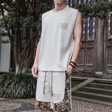 背心套装男拼接小熊休闲运动短裤夏季短裤两件套A266-TZ2208-P46，男装牛仔裤，电商A266
