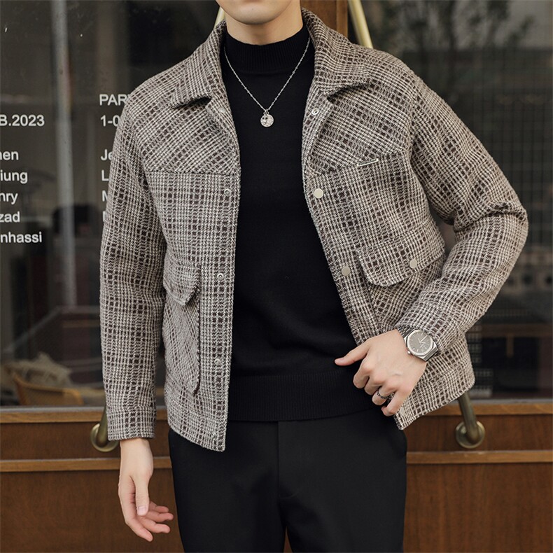 5037-P150男士格子款单面呢外套加厚款高品质夹克-L-5xl,男装夹克,电商A211