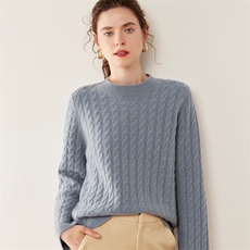 25秋冬轻奢级山羊绒衫女圆领麻花宽松针织衫纯色百搭套头毛衣打底，女装羊绒衫，戎美山