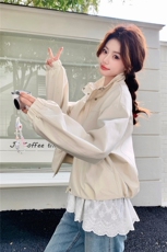 现货米白色春季新款外套女短款休闲宽松上衣2C353--721#P165K268，女装短外套，2C353