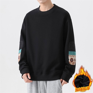 M-8XL 冬季加绒加厚胖子拼接圆领卫衣男图片