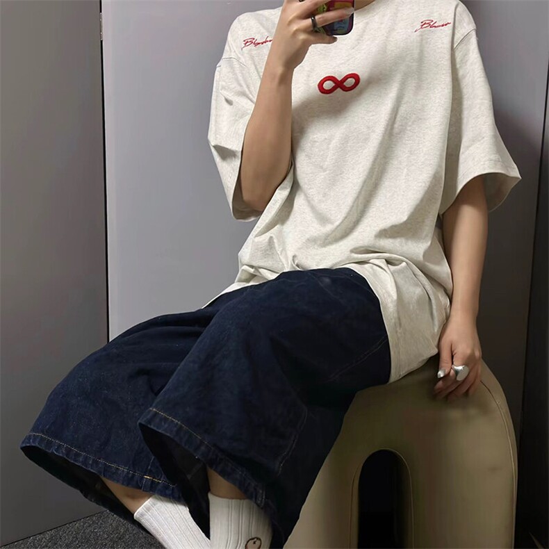 万针全刺绣解构设计260克重磅双纱纯棉高品质美式高街短袖T恤特35，男装T恤，电商A486