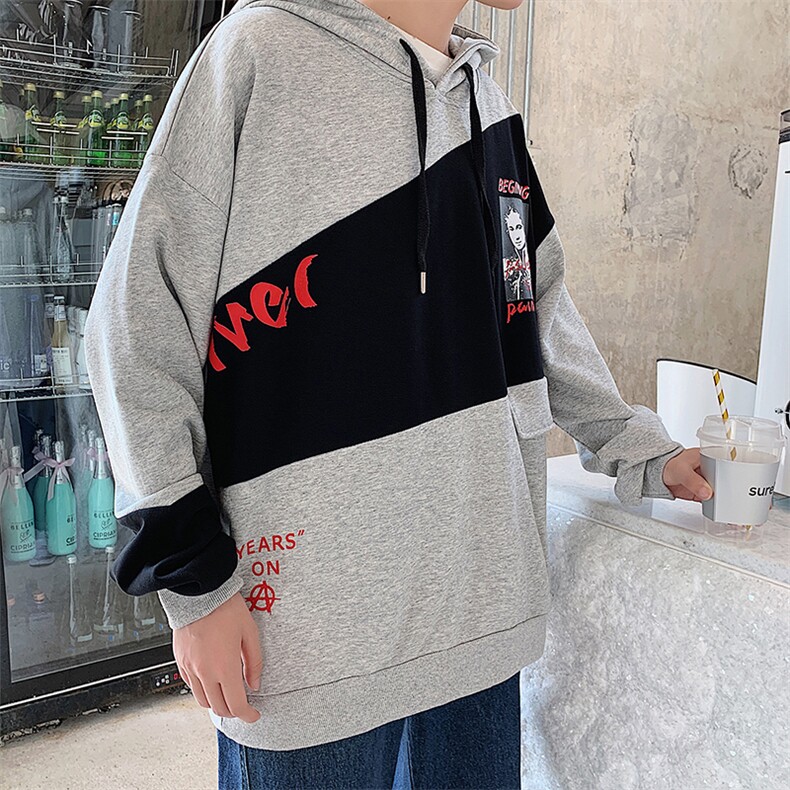 运动秋新款男女港风拼色套头宽松潮卫衣百搭外套DS458T,男装卫衣,电商A102