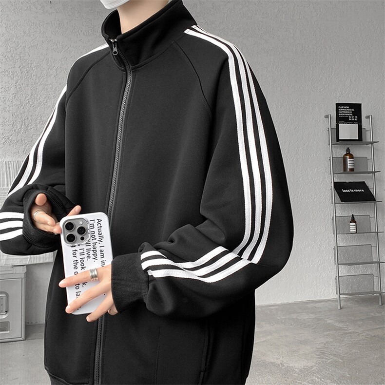 8XL-M三条杠运动卫衣特大码美式条纹立领夹克开衫外套JK5205/P65,男装夹克,电商B238