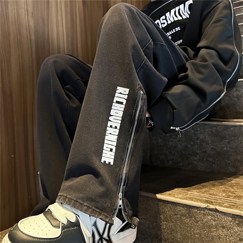 k1074-p55-控78 M-5XL 现货宽松拉链cleanfit牛仔裤马丁靴黑暗图片