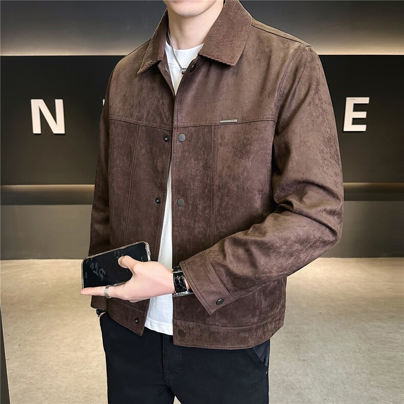 仿小牛皮翻领皮夹克春季男装皮衣C317-2698-P155，男装夹克，电商C317