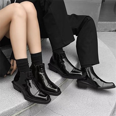 龙叨叨设计师款尖头短靴英伦风休闲漆皮切尔西靴皮靴男XD10P175，男鞋切尔西靴，电商D256-3(原A064-3)