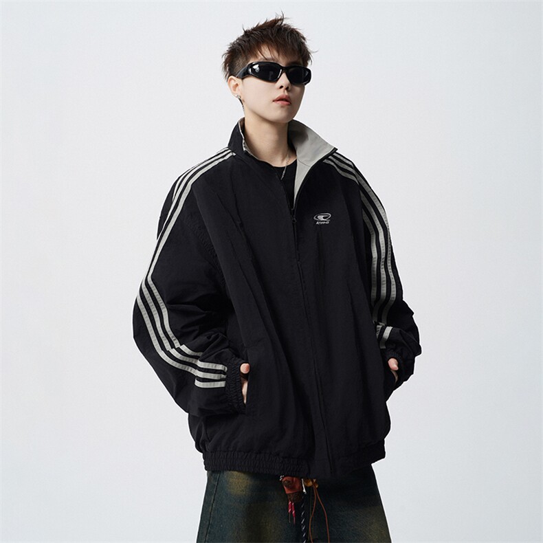 双面穿条纹拼接连帽夹克JK102P80,男装夹克,电商A073