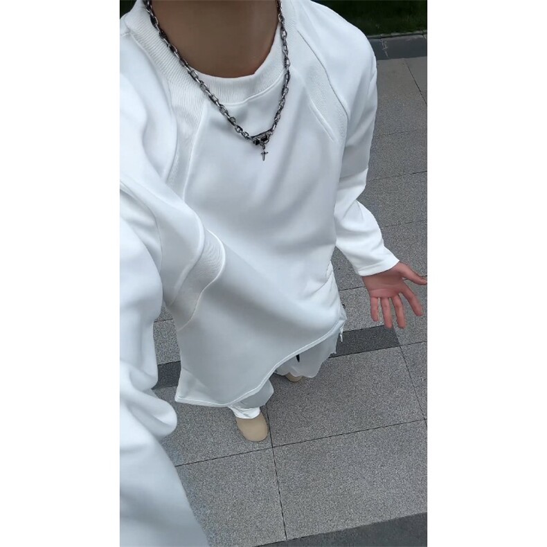 抖音得物品质26春装美式高街曼巴棉螺纹拼接卫衣圆领长袖T恤YT164图片
