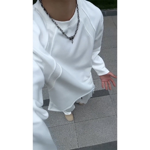 抖音得物品质26春装美式高街曼巴棉螺纹拼接卫衣圆领长袖T恤YT164图片