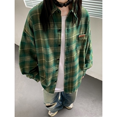 主推渐变色潮流格子长袖衬衫男女秋季百搭外套ins情侣装P58，男装衬衫，电商C306-1