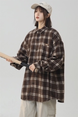 秋冬新款现货大码男女款毛呢格子加厚衬衫上衣225-2-CS708-P58，男装衬衫，星座225-2