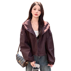 韩版时尚休闲短款连帽外套女2025春秋季新款宽松显瘦时髦夹克上衣，女装短外套，韩蜜菓