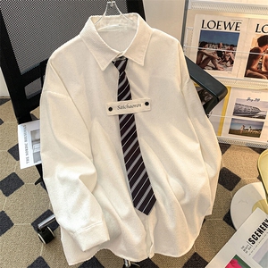 2025春季新款灯芯绒衬衫长袖衬衣配领带学生班服大码W8538-P42图片
