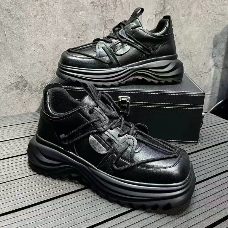 方头皮鞋男秋季新款厚底增高休闲皮鞋男，男鞋皮鞋，星座1407-6