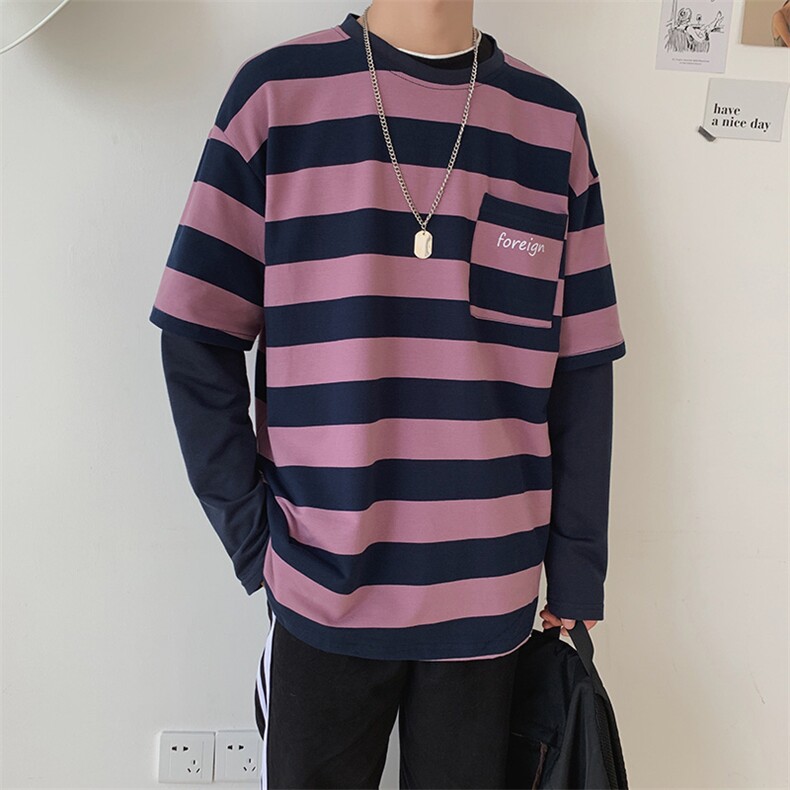 19年秋冬新款假两件条纹休闲潮流时尚款卫衣DS-B293-N101,男装卫衣,电商A306
