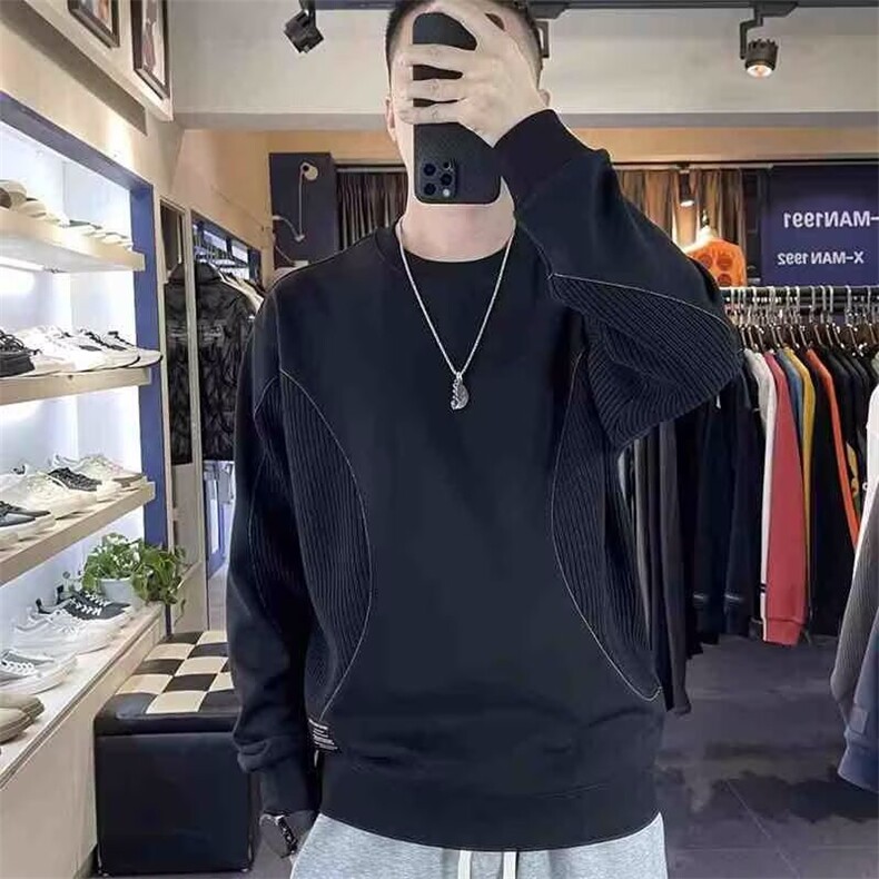 墨麦客男装竖纹肌理圆领卫衣男士2025春季新款休闲简约套头上衣男,男装卫衣,星座506A