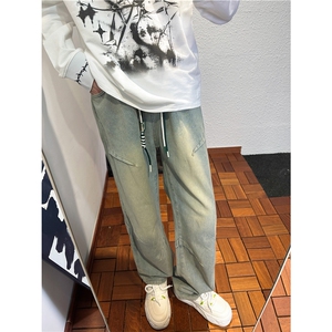 k1085-p55-控78  S-3XL现货折皱宽松cleanfit牛仔裤图片