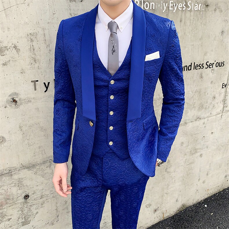 新郎结婚礼服西服套装玫瑰压花西装三件套A470-TZ08,男装西服套装,电商A207
