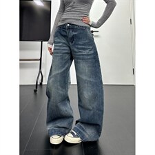 有货。竹节纹阔腿牛仔裤男女宽松直筒RK3419-P58，男装牛仔裤，星座412-3