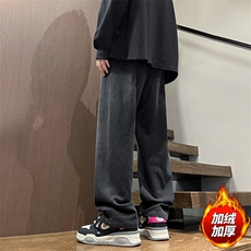 港风秋冬重工绣花华棉加绒拖地裤休闲开叉拉链长裤K23315H-P70，男装卫衣，星座717