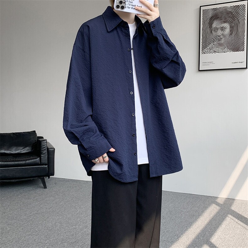 8XL-M泡泡纱盐缩肌理长袖衬衫男夏季冰丝外套防晒衬衣CS29007P40,男装衬衫,电商B312