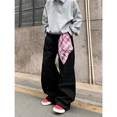 美式复古可拆卸方巾弯刀牛仔裤男女休闲宽松阔腿裤子MK1509P53，男装牛仔裤，星座1013-5